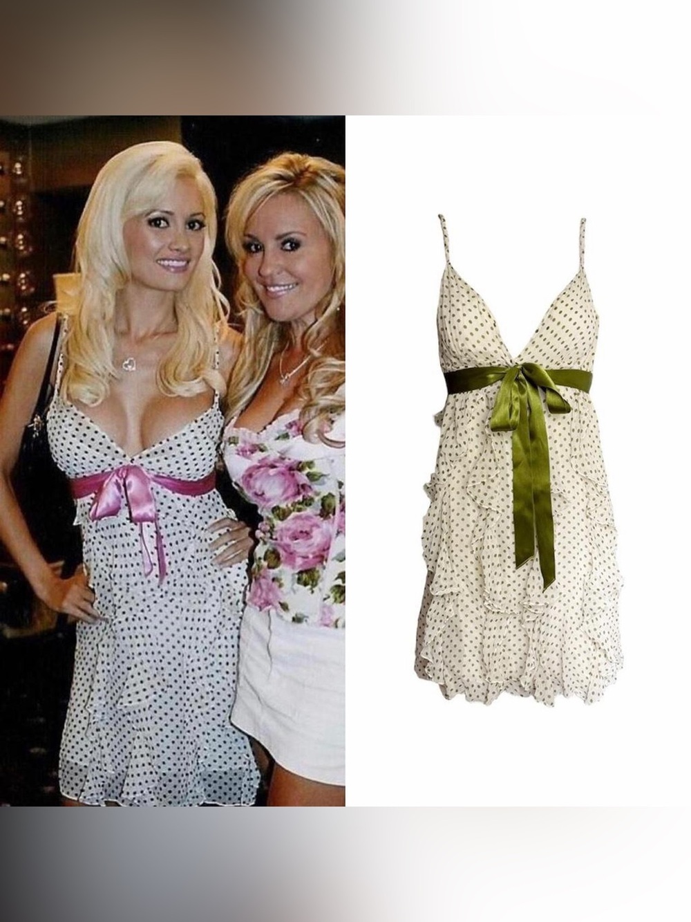 Silk Polka Dot Ruffle Bow Dress - As Seen On Holly Madison (The Girls Next Door)